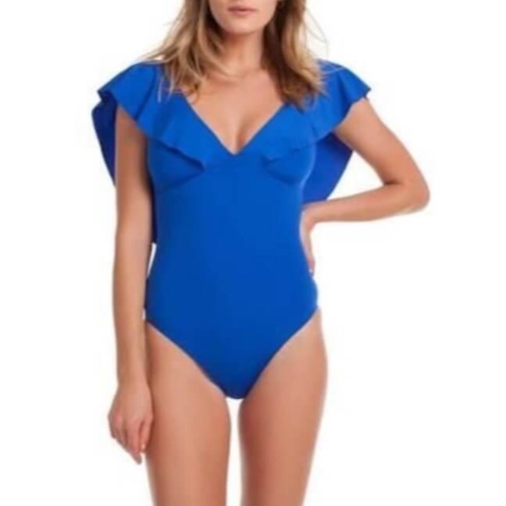 Trina Turk Indo Ruffled one piece swimsuit Bright blue Size 12
